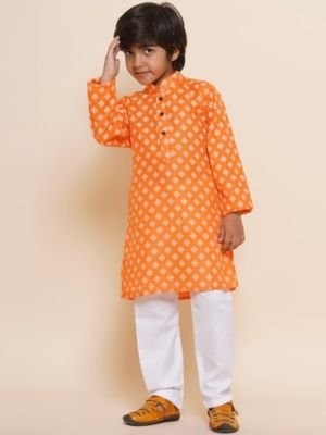 Boys Ethnic Motifs Printed Regular Pure Cotton Kurta With Pyjamas