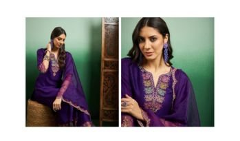 Embroidered Notch Neck Kurta With Plazzo & Dupatta