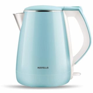 Havells Electric Kettle Aqua Plus 1250 Watts 1.2 liters , Double Layered Cool Touch Outer Body | 304 Rust Resistant SS Inner Body with Auto Shut Off | Wider Mouth | 2 Yr Manufacturer Warranty (Blue)
