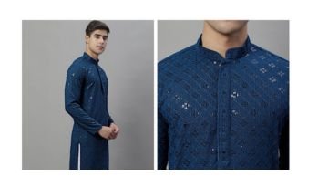 Mandarin Collar Ethnic Motifs Embroidered Chikankari Kurta