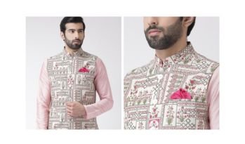 Men Printed Zari Regular Fit Nehru Jacket
