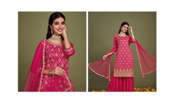 Pink Floral Embroidered Sequinned Kurta Set With Dupatta