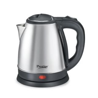 Prestige 1.5 Litres Electric Kettle (PKOSS 1.5)|1500W | Silver - Black| Automatic Cut-off | Stainless Steel | Rotatable Base | Power Indicator | Single-Touch Lid Locking
