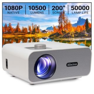 XElectron WiFi M2 Grand Full HD (1080p Native Resolution) 4K Projector for Home | 200" (508cm) Screen 10500 Lumen | Screen Mirroring | Bluetooth, HDMI, USB, AV, Audio Out (C12, White)
